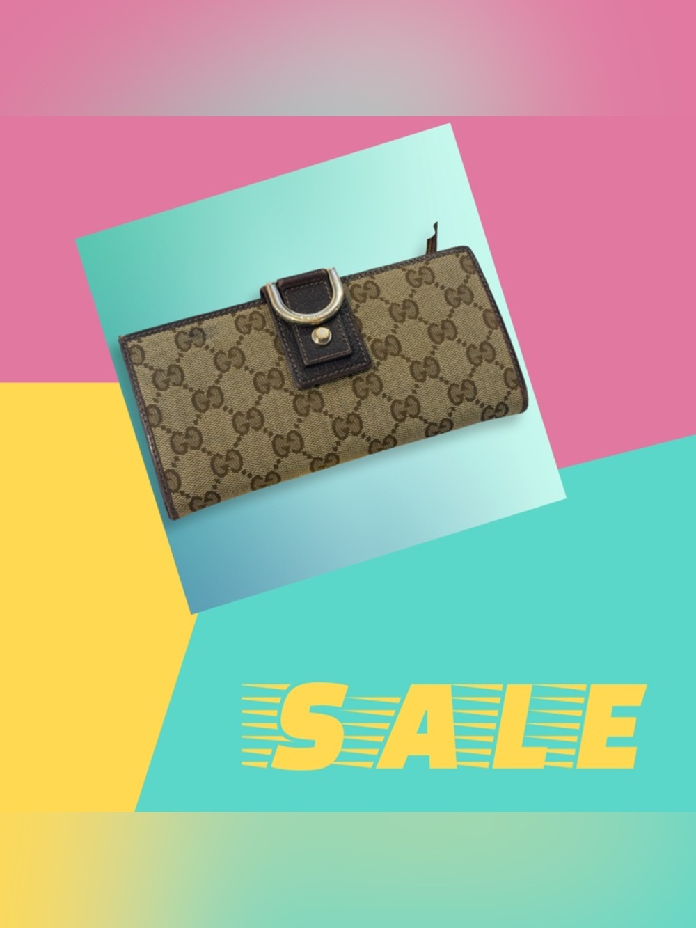 Gucci Beige and Brown Monogram Continental Wallet with Gold Hardware